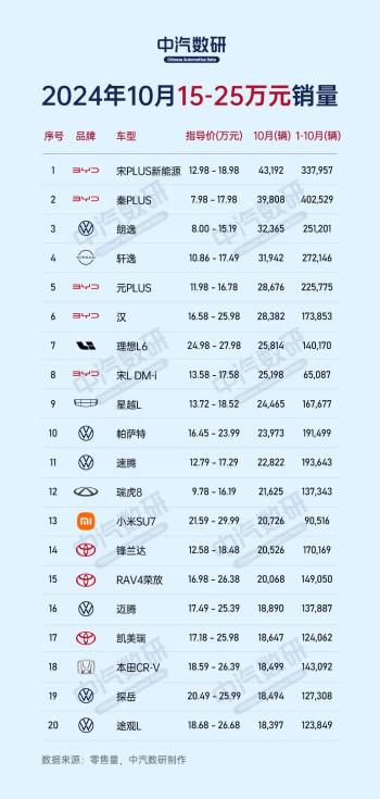 2024年10月各价格段汽车销量排行榜  -图3