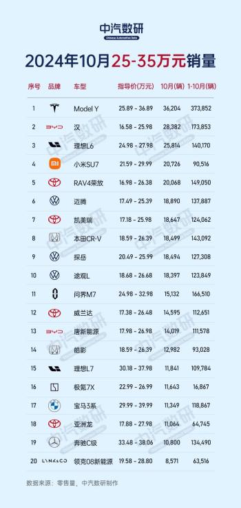 2024年10月各价格段汽车销量排行榜  -图4