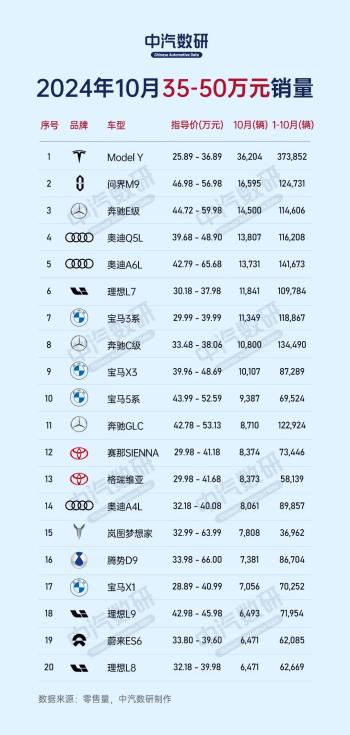 2024年10月各价格段汽车销量排行榜  -图5